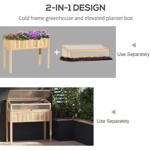 Outsunny Wood Cold Frame Mini Greenhouse with Elevated Garden Box Natural