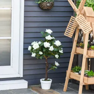 Outsunny 90cm Artificial Rose Tree, Fake Decorative Plant, White