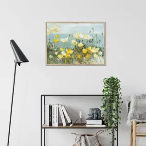 Field Of Poppies Bright Crop by Danhui Nai - Painting Natural Wood Framed Paper Print / 34cm H x 50cm W