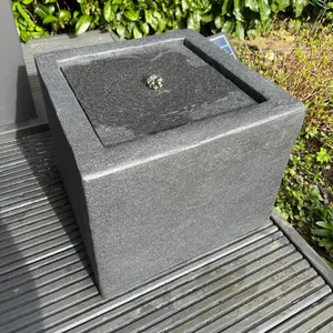 All Pond Solutions Square Water Feature with LED Lights - Solar powered - Dark Grey 37x37x30cm