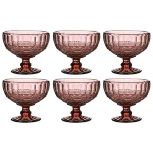 Set of 6 Vintage Pink Glass Trifle Bowl and Dessert Bowls