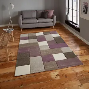 Beige/Purple Modern Geometric Handmade Easy to Clean Rug for Living Room Bedroom and Dining Room-120cm X 170cm