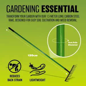 New 12 Tooth Lawn Rake Shaft Garden Handle Diy Metal Head Carbon Steel