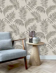 Sumatra Palm Leaf Taupe Wallpaper