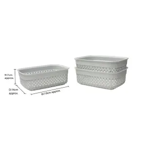 JVL Droplette Design Set of 3 Rectangular Plastic Storage, Grey