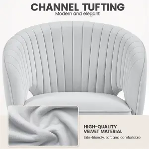 Yaheetech Accent Armchair with Tufted Barrel - Light Grey / Velvet