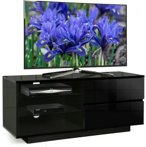 Centurion Supports Gallus Gloss Black with 2-Black Drawers and 2 Shelves up to 55"LED, LCD, Plasma Cabinet TV Stand