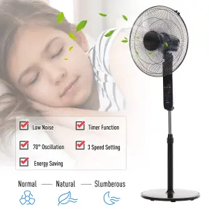 HOMCOM Oscillating Floor Fan Remote Control-Standing Cooling Machine Indoor Air Refresher With Adjustable Height