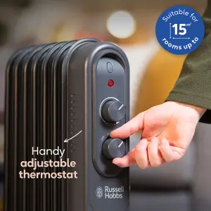 Russell Hobbs Electric Heater 1500W Grey 7 Fin Oil Filled Radiator with 2 Year Guarantee RHOFR7004A