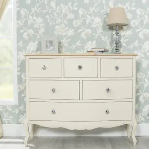 Juliette Champagne Shabby Chic 6 Drawer Chest with Crystal Handles