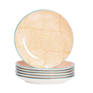 Nicola Spring - Hand-Printed Dinner Plates - 25.5cm - Orange - Pack of 6