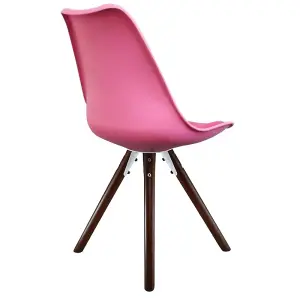 Soho Bright Pink Plastic Dining Chair with Pyramid Dark Wood Legs