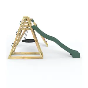 Rebo Wooden Pyramid Climbing Frame with Swings and 8.7ft Water Slide - Looking Glass