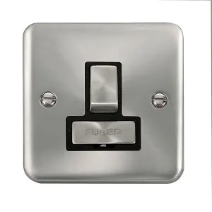 Curved Satin / Brushed Chrome 13A Fused Ingot Connection Unit Switched - Black Trim - SE Home