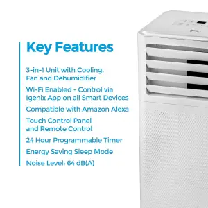 Igenix IG9909WIFI 3-in-1 Portable Smart Air Conditioner, White