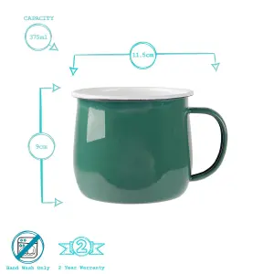 Argon Tableware - Coloured Enamel Belly Mugs - 375ml - Pack of 6 - Green