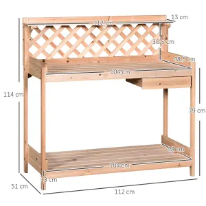 Outsunny Outdoor Wood Potting Table Garden Plant w/ Drawer, Hook, Slatted Shelf