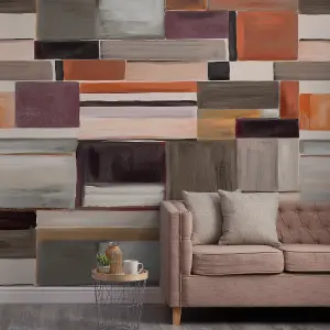 Grandeco Retro Colour Blocks 7 panel Textured Mural, Multi  2.8 x 3.71m