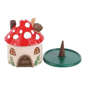 Something Different Resin Mushroom House Incense Cone Holder Beige/Red/White (One Size)