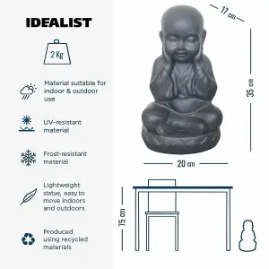 IDEALIST™ Buddha Statue 13.8 Inch Tall, Grey Reinforced Stone Sitting Baby Monk Figurine for Home and Garden L20 W17 H35 cm