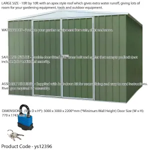 Spacious 300x300cm Galvanised Steel Garden Shed - Secure Outdoor Metal Storage Solution in Green