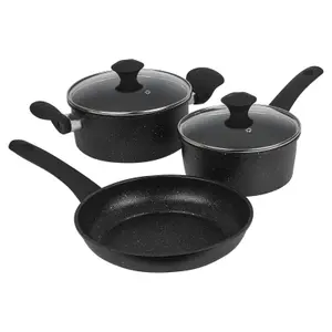 URBNCHEF 28cm Diameter 3 Pcs Casserole Pot Saucepan Frying Pans Forged Carbon Induction Cookware Set