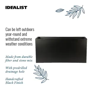 Set of 2 IDEALIST™ 100cm Trough Garden Rectangular Planters, Black Reinforced Stone Large Plant Pots H51 L100 W36 cm, 185L