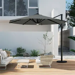 3M Cantilever Parasol with Solar Light and Round Black Parasol Base