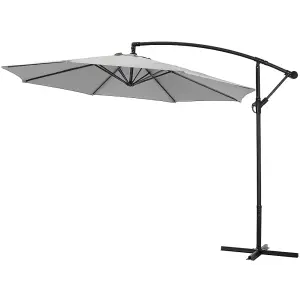 3M Outdoor Light Grey Crank Tilt Solar Banana Light Bar Umbrella Cantilever Parasol with Cross Base