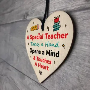 Red Ocean Handmade Wooden Hanging Heart Plaque Gift for Special Teacher - Thank You Keepsake Gift For Teacher