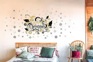 Walplus Classic Merry Christmas with Silver Snowflakes Xmas Art DIY Art Home Decor Gift