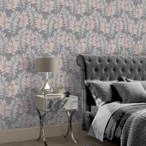 Arthouse Stardust Palm Pink/Grey Wallpaper