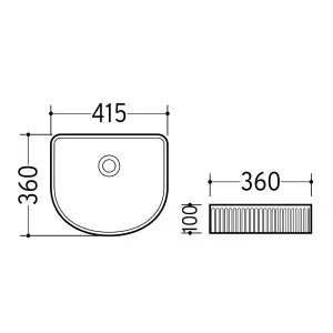 Zola Gloss White Ceramic D-Shape Ribbed Counter Top Basin (W)410x(D)360mm