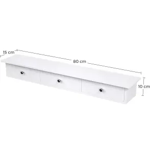 SONGMICS Floating Wall Shelf with 3 Drawers, Wall Storage Unit, for Hallway, Living Room, Bedroom, Kitchen, White