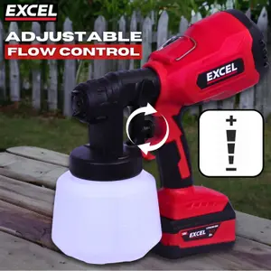 Excel 18V Cordless 1000ml Spray Gun with 2 x 2.0Ah Battery & Charger