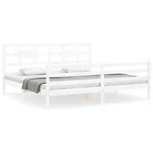 Berkfield Bed Frame with Headboard White Super King Size Solid Wood