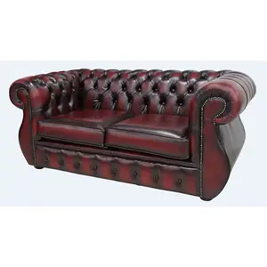 Chesterfield 2 Seater Antique Oxblood Leather Sofa Bespoke In Kimberley Style