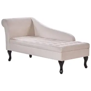 Left Hand Velvet Chaise Lounge with Storage Light Beige PESSAC