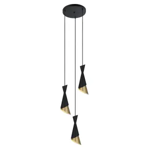 Luminosa Modern Hanging Pendant Black, Gold 3 Light , E27