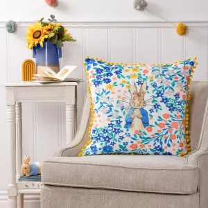 Peter Rabbit TM Peter Rabbit Florelli Printed Mini Pom-Pom Feather Rich Cushion