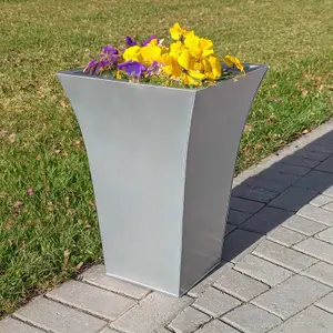 H55cm Galvanised Silver Flared Square Planter