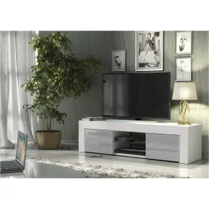 TV Unit 130cm Modern White with High Gloss Grey Doors - Creative Furniture