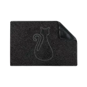 Cat Medium Embossed Doormat in Black