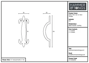 Hammer & Tongs - Rustic Fleur De Lis Door Handle - H105mm - Black