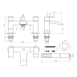 Bathroom Luxury Matt Black Deck Mounted Bath Shower Mixer Tap