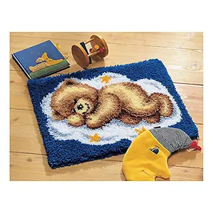 L/HK RUG TEDDY CLOUD - Latch Hook Kit: Rug: Sleeping Teddy on Cloud - Vervaco