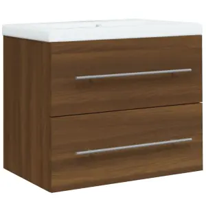 Berkfield Sink Cabinet with Built-in Basin Brown Oak Engineered Wood