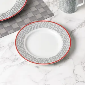 24pc Graphite Grey with Red Trimmed Dinner Set