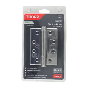 Timco - Grade 13 Fire Door Hinges - Polished Stainless Steel (Size 101 x 76 x 3 - 3 Pieces)