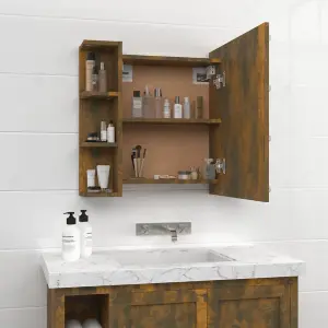 Berkfield Mirror Cabinet with LED Smoked Oak 70x16.5x60 cm